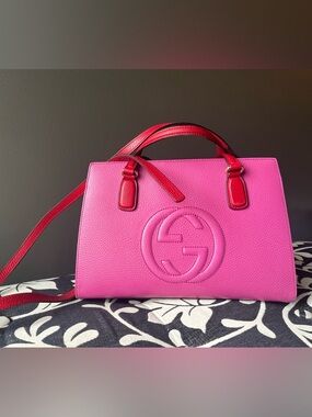 Gucci Pink Soho Top Handle Bag Satchel with Red Trim and Strap